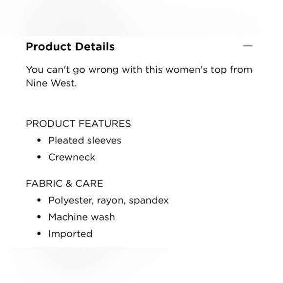 NWT Nine West Black Pleat Long Sleeve Crewneck Top Size Medium - Picture 5 of 5